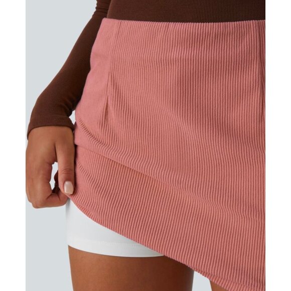 Halara High Waisted Corduroy Casual Skirt Sz Large Pink Invisible Zipper 2-in-1 - Picture 7 of 9